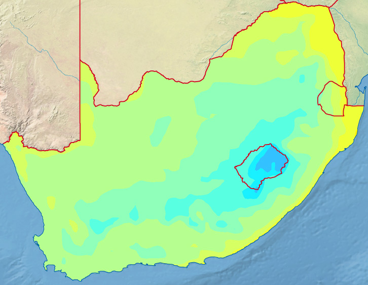 Südafrika-Karte der Mittleren Temperaturen im Mai Mittlere Temperaturen im Mai