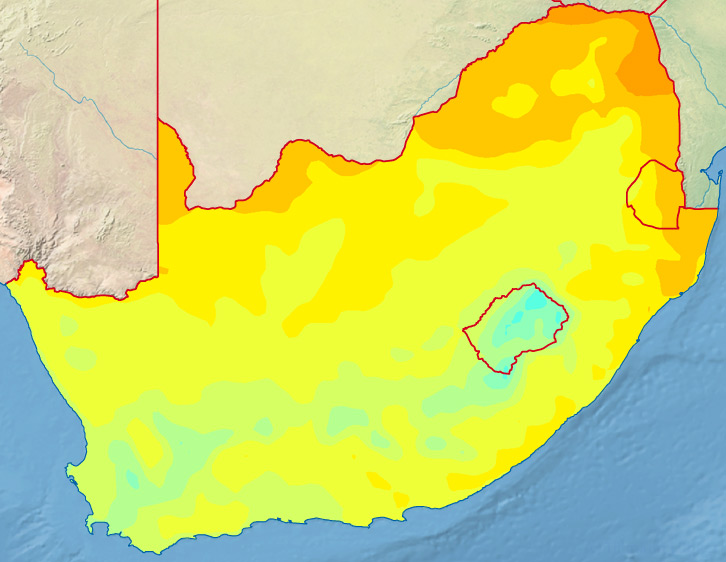 Höchste Temperaturen in Südafrika im August