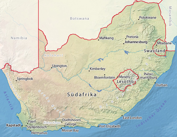 Klimatabellen für ausgewählte Städte in Südafrika